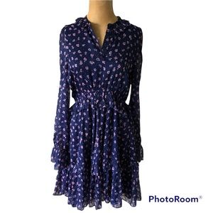 & Other Stories Floral long Sleeve Ruffled Dress Blue pink NWOT